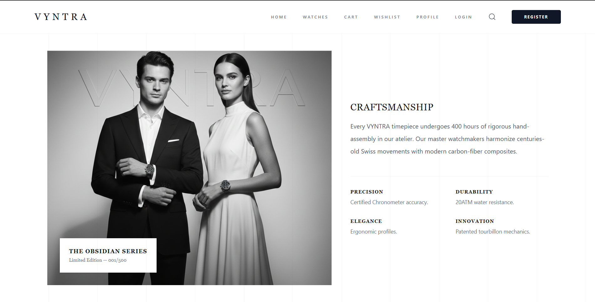 Vyntra — craftsmanship editorial section